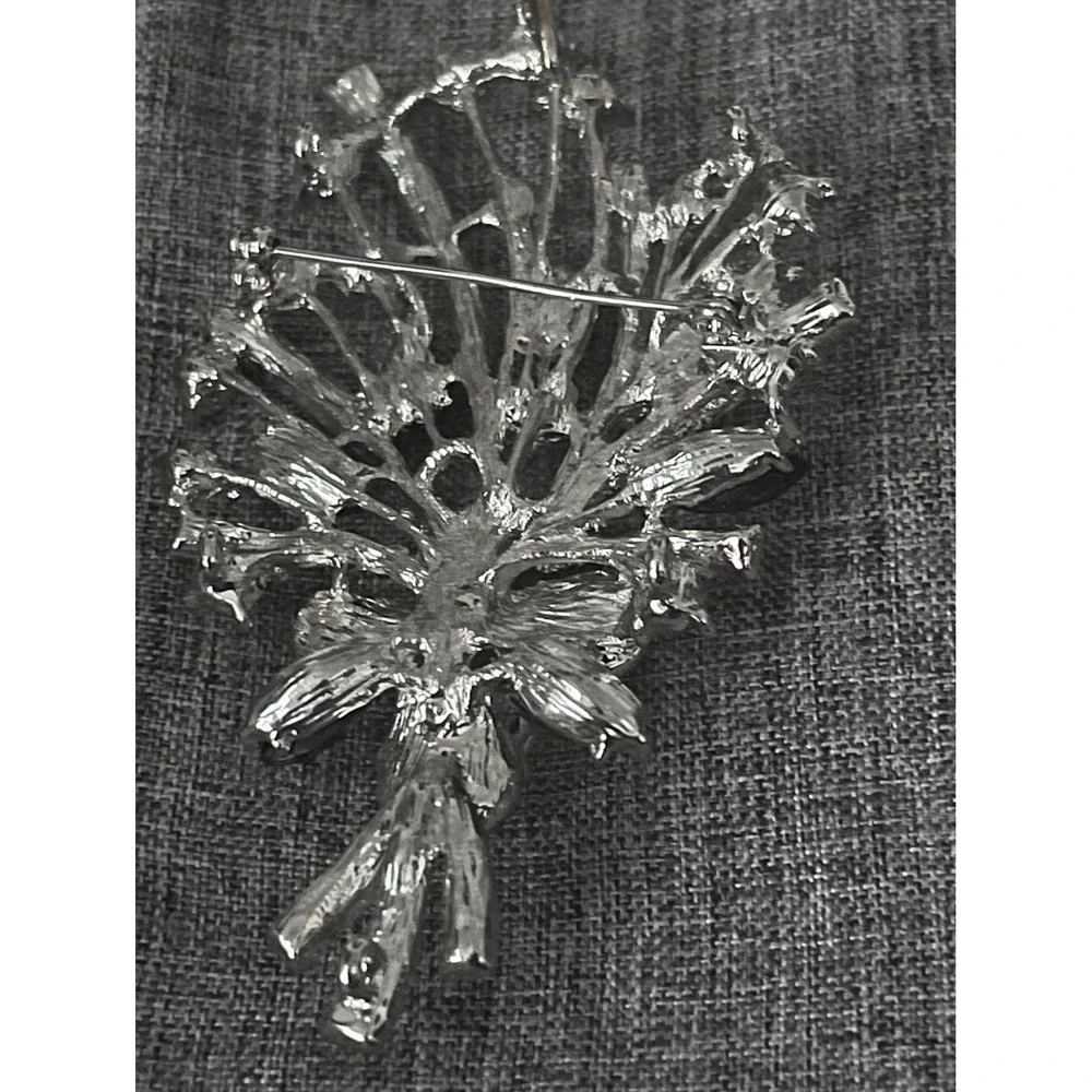 Vintage Silver Rhinestone Flower Bouquet Brooch Pin Black Crystal Grandmillennia